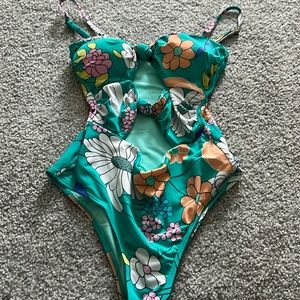 60s print flower power one piece NWOT